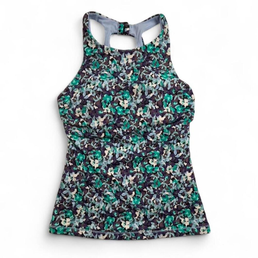 Athleta Maldives Bra Cup Tankini Top 34 B/C Elysian Floral Green Purple